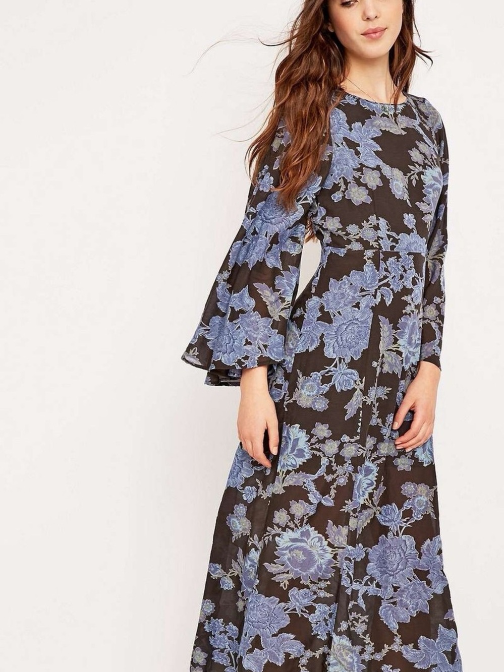 Free People Melrose Floral Maxi Dress with Blue Print